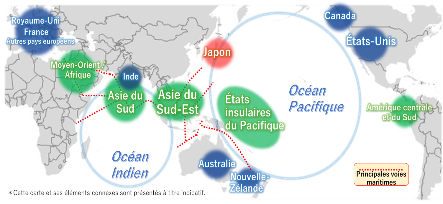 La promotion de la vision de l'« Indo-Pacifique libre et ouvert » vue à partir d’une carte