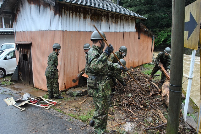 土砂に混じった木片の除去