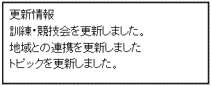 �e�L�X�g �{�b�N�X: �X�V���
�P���E���Z����X�V���܂����B
�n��Ƃ̘A�g���X�V���܂���
�g�s�b�N���X�V���܂����B
