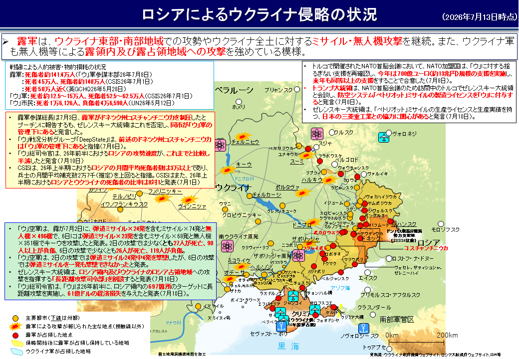 ロシア軍によるウクライナ侵略の状況（詳細は上のPDFを参照）