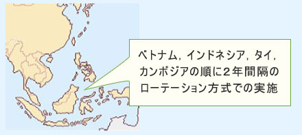 ベトナム、インドネシア、タイ、カンボジアの順に２年間隔のローテーション方式での実施