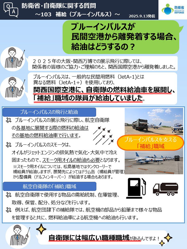 Q103　ブルーインパルスが民間空港から離発着する場合、給油はどうするの？