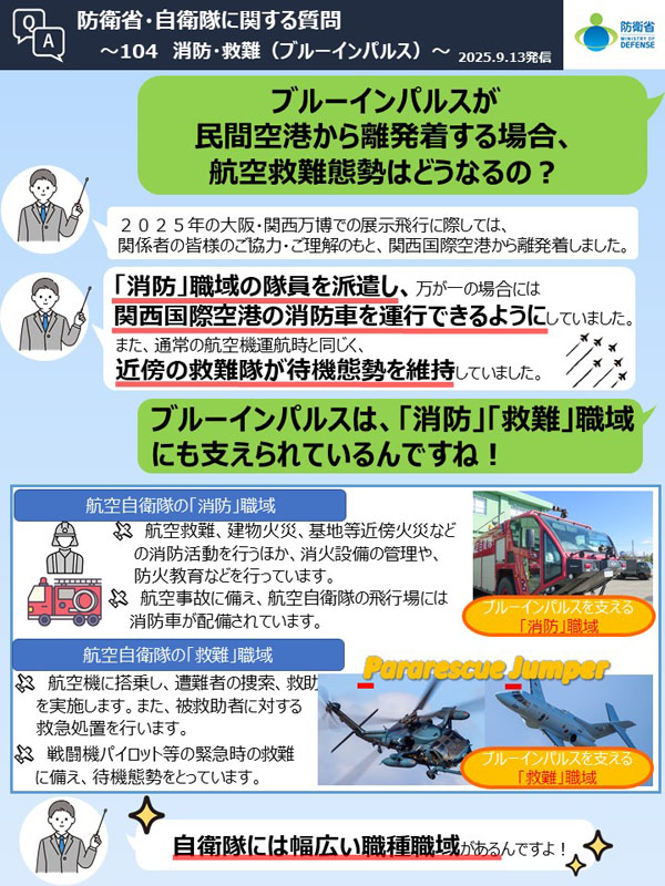 Q104　ブルーインパルスが民間空港から離発着する場合、航空救難態勢はどうなるの？