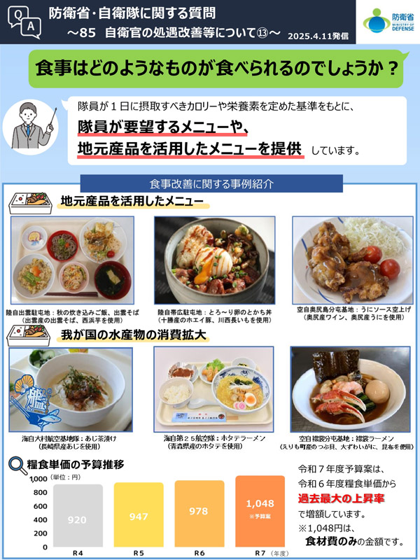 Q85　食事はどのようなものが食べられるのでしょうか？