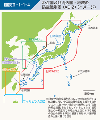 図表III-1-1-4　わが国及び周辺国・地域の防空識別圏（ADIZ）（イメージ）