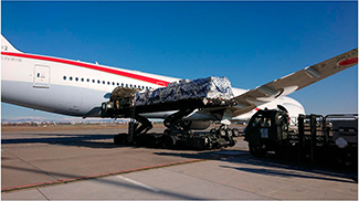 インジルリク空軍基地（トルコ）で物資を下すB-777特別輸送機