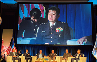 太平洋地上軍シンポジウム(LANPAC)2023で討議に参加する森下陸幕長(2023年5月)