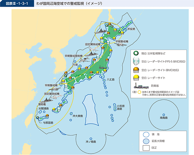 図表III-1-3-1 わが国周辺海空域での警戒監視(イメージ)