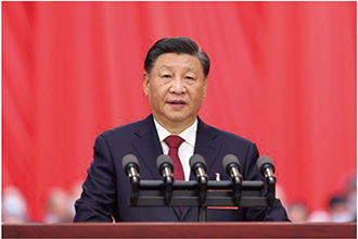 中国共産党第20回党大会で報告を行う習近平総書記【中国通信/時事通信フォト】