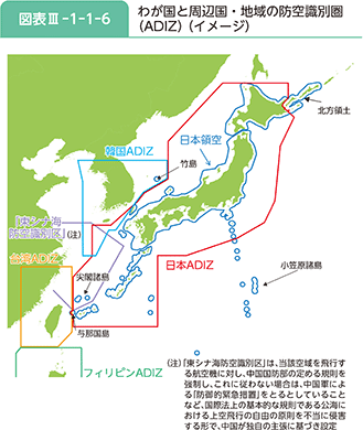図表III-1-1-6 わが国と周辺国・地域の防空識別圏(ADIZ)(イメージ)