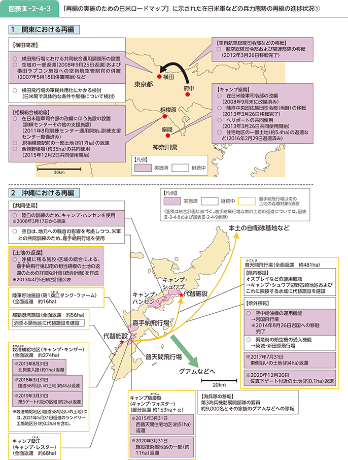 図表III-2-4-3 「再編の実施のための日米ロードマップ」に示された在日米軍などの兵力態勢の再編の進捗状況①