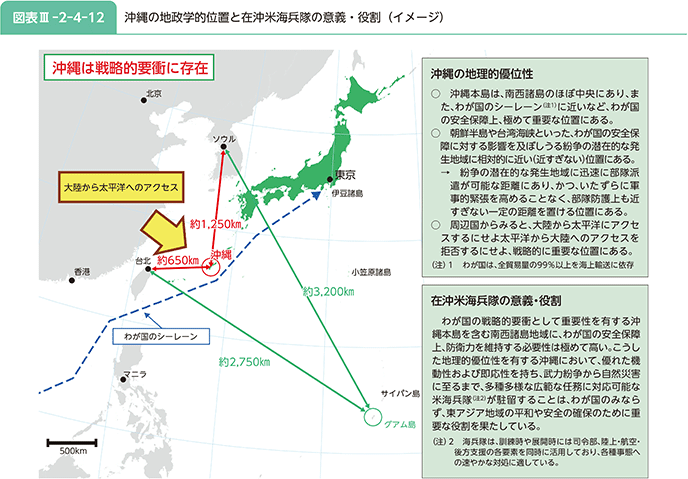 図表III-2-4-12　沖縄の地政学的位置と在沖米海兵隊の意義・役割（イメージ）