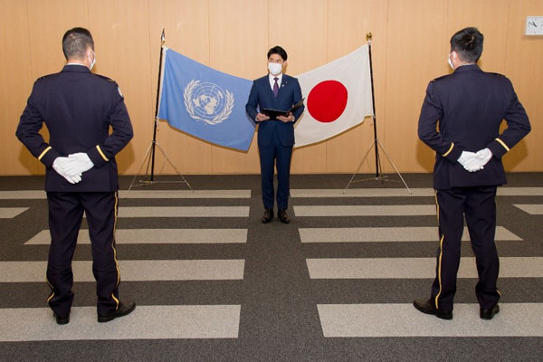 南スーダン国際平和協力隊員の交替に伴う帰国式への出席