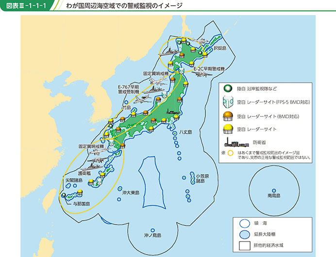 図表III-1-1-1 わが国周辺海空域での警戒監視のイメージ