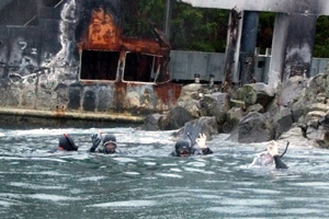 気仙沼湾で行方不明者の潜水捜索を続けるＥＯＤ