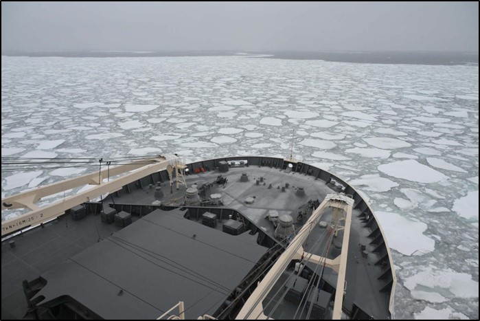 リュツオ・ホルム湾沖流氷域航行中の砕氷艦しらせ