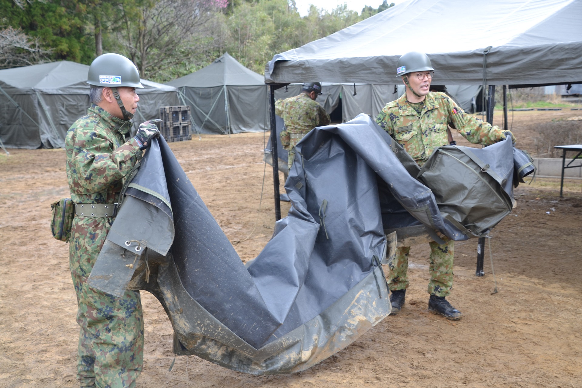熊野交流センターにおける入浴支援撤収作業（北部方面後方支援隊）
