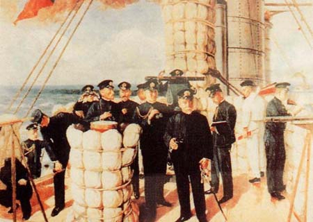 旗艦三笠艦上