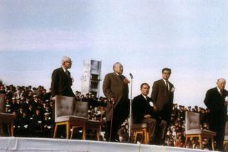 Prime Minister Yoshida and other guests attending an NDA Anniversary celebration (November 8, 1964)