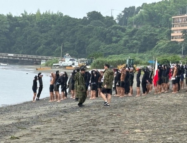 海岸での準備体操